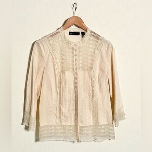 Vintage INC International Concepts Victorian Long Sleeve Button Top in Beige M/L